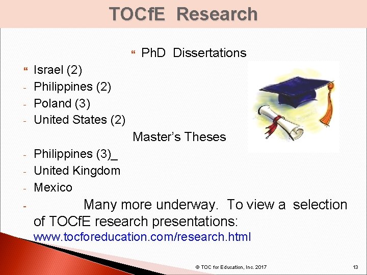 TOCf. E Research Ph. D Dissertations Israel (2) - Philippines (2) - Poland (3)
