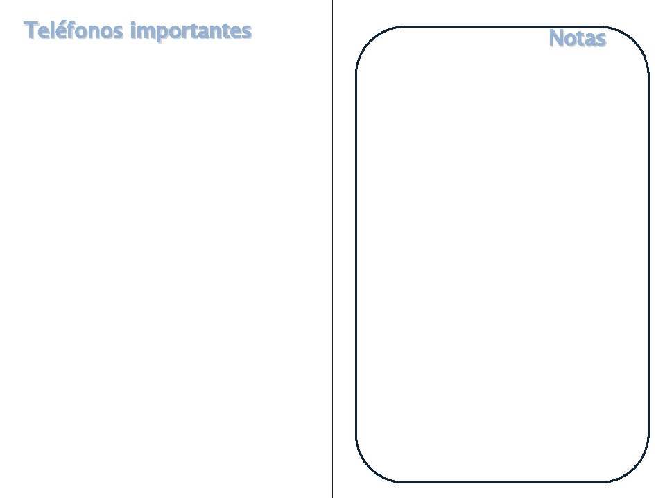 Teléfonos importantes Notas Teléfonos importantes Notas