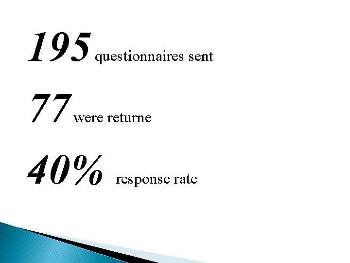 195 77 40% questionnaires sent were returne response rate 