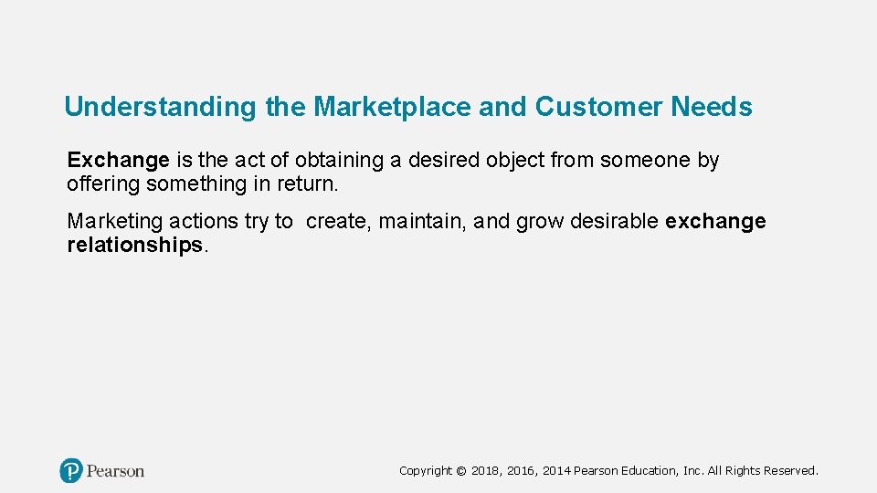 Understanding the Marketplace and Customer Needs Exchange is the act of obtaining a desired