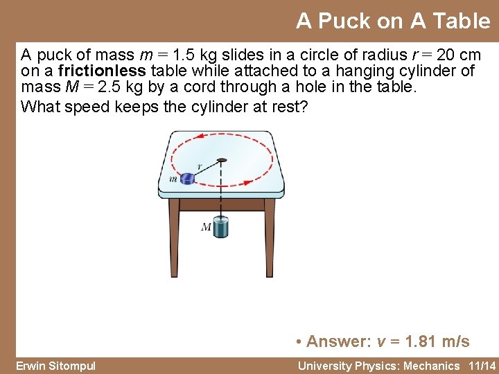 A Puck on A Table A puck of mass m = 1. 5 kg