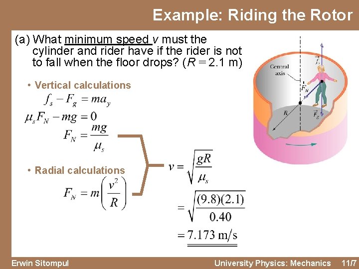 Example: Riding the Rotor (a) What minimum speed v must the cylinder and rider