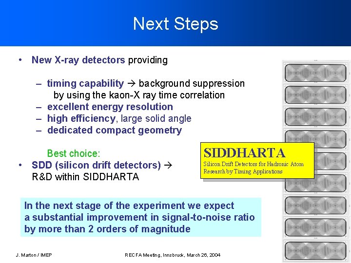 Next Steps • New X-ray detectors providing – timing capability background suppression by using