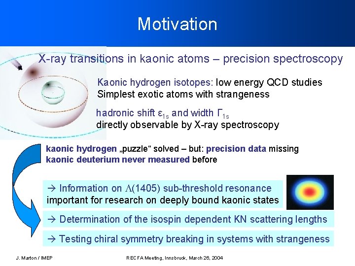 Motivation X-ray transitions in kaonic atoms – precision spectroscopy Kaonic hydrogen isotopes: low energy