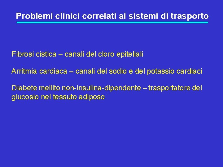 Problemi clinici correlati ai sistemi di trasporto Fibrosi cistica – canali del cloro epiteliali