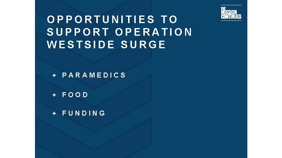 OPPORTUNITIES TO SUPPORT OPERATION WESTSIDE SURGE + PARAMEDICS + FOOD + FUNDING OPPORTUNITIES TO SUPPORT OPERATION WESTSIDE SURGE + PARAMEDICS + FOOD + FUNDING
