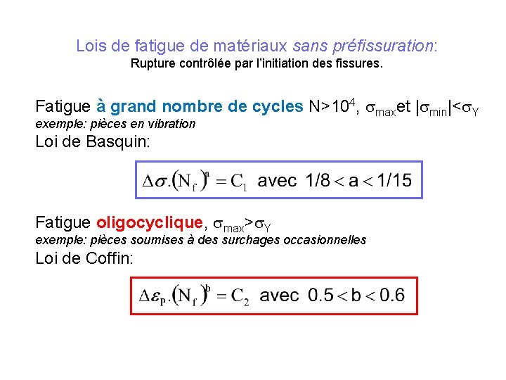 Lois de fatigue de matériaux sans préfissuration: Rupture contrôlée par l’initiation des fissures. Fatigue