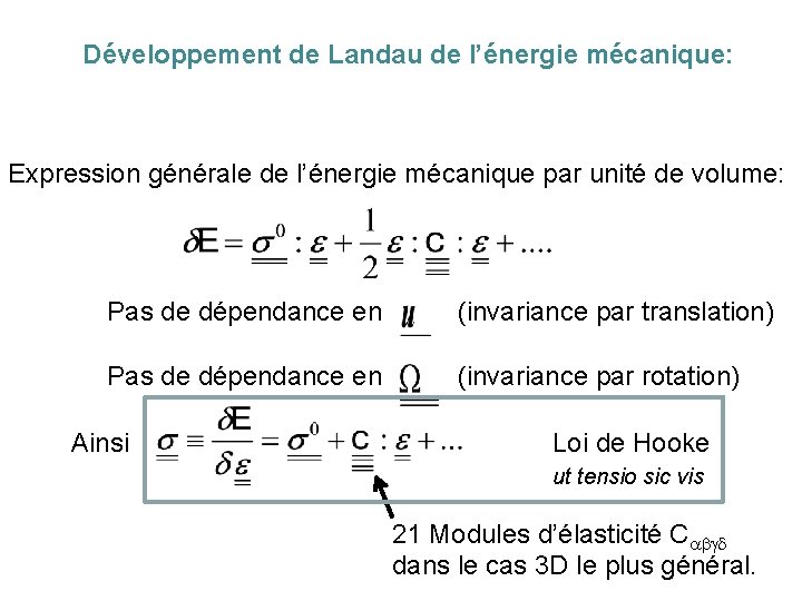 Développement de Landau de l’énergie mécanique: Expression générale de l’énergie mécanique par unité de