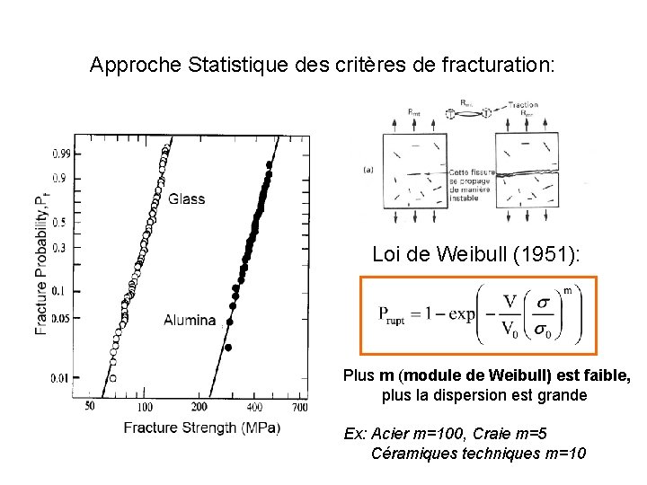 Approche Statistique des critères de fracturation: Loi de Weibull (1951): Plus m (module de