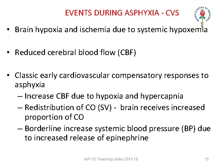 EVENTS DURING ASPHYXIA - CVS • Brain hypoxia and ischemia due to systemic hypoxemia EVENTS DURING ASPHYXIA - CVS • Brain hypoxia and ischemia due to systemic hypoxemia