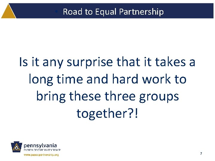  • Road to Equal Partnership Is it any surprise that it takes a