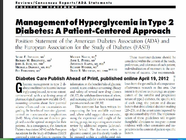 Diabetes Care Publish Ahead of Print, published online April 19, 2012 