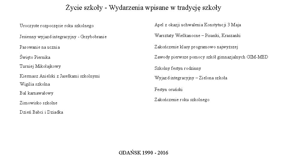 Życie szkoły - Wydarzenia wpisane w tradycję szkoły Uroczyste rozpoczęcie roku szkolnego Apel z
