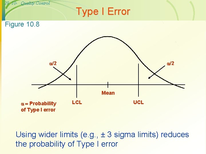 29 10 - Quality Control Type I Error Figure 10. 8 /2 Mean Probability