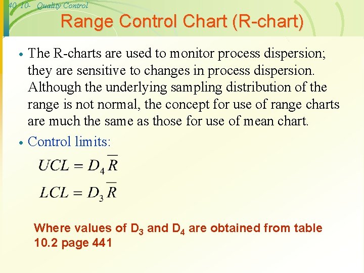 40 10 - Quality Control Range Control Chart (R-chart) · · The R-charts are