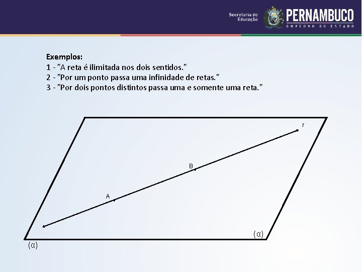 Exemplos: 1 - "A reta é ilimitada nos dois sentidos. " 2 - "Por
