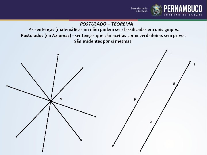 POSTULADO – TEOREMA As sentenças (matemáticas ou não) podem ser classificadas em dois grupos: