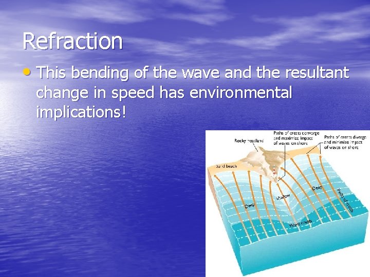 Refraction • This bending of the wave and the resultant change in speed has