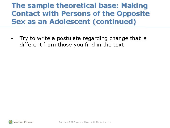 The sample theoretical base: Making Contact with Persons of the Opposite Sex as an