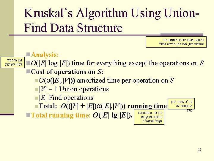 Kruskal’s Algorithm Using Union. Find Data Structure בהנחה שאנו יודעים לממש את ? מהו