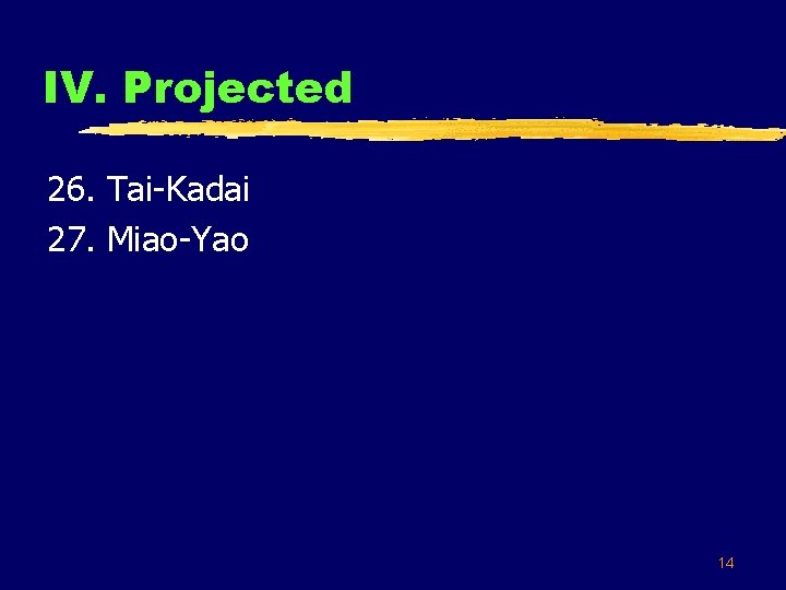IV. Projected 26. Tai-Kadai 27. Miao-Yao 14 