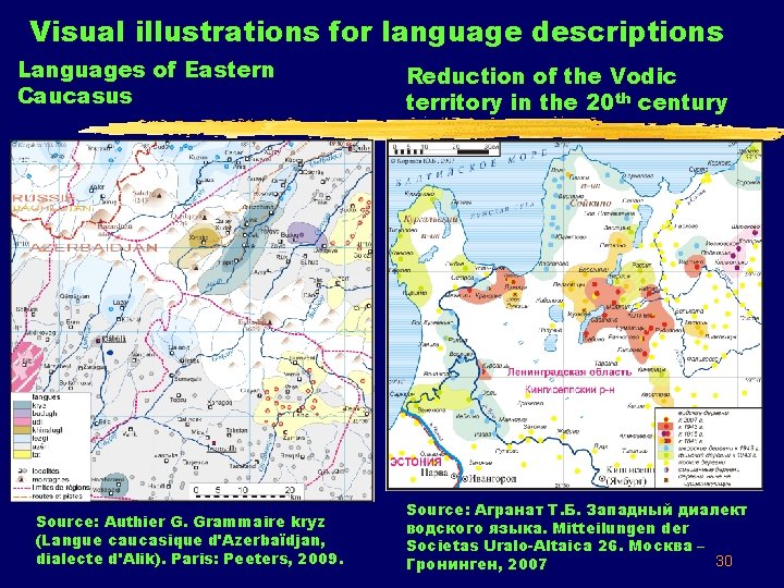 Visual illustrations for language descriptions Languages of Eastern Caucasus Source: Authier G. Grammaire kryz