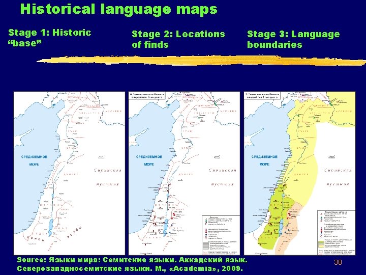 Historical language maps Stage 1: Historic “base” Stage 2: Locations of finds Stage 3: