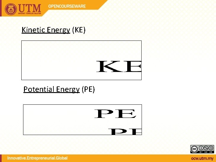 Kinetic Energy (KE) Potential Energy (PE) 