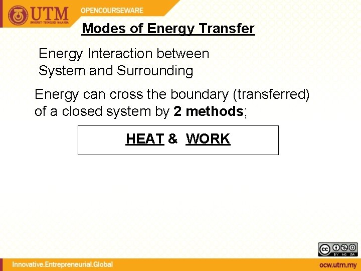 Modes of Energy Transfer Energy Interaction between System and Surrounding Energy can cross the