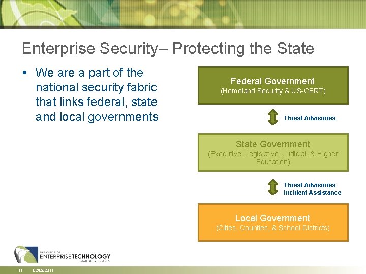 Enterprise Security– Protecting the State § We are a part of the national security Enterprise Security– Protecting the State § We are a part of the national security