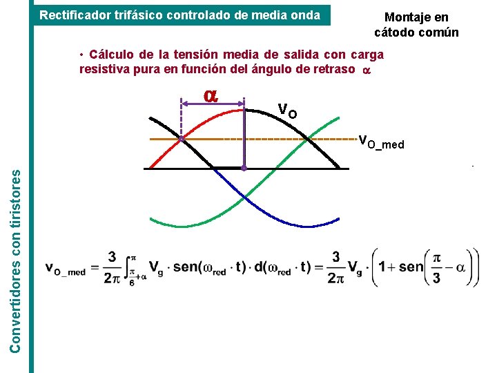 Rectificador trifásico controlado de media onda Montaje en cátodo común • Cálculo de la Rectificador trifásico controlado de media onda Montaje en cátodo común • Cálculo de la
