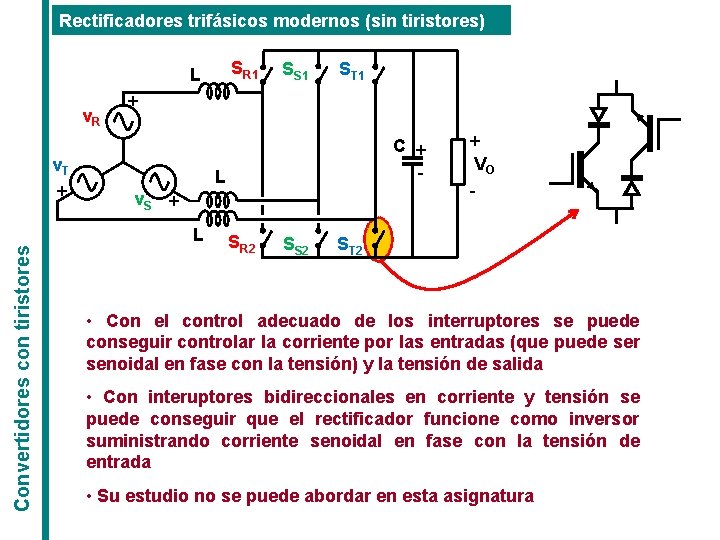 Rectificadores trifásicos modernos (sin tiristores) SR 1 L v. R v. T + ST Rectificadores trifásicos modernos (sin tiristores) SR 1 L v. R v. T + ST