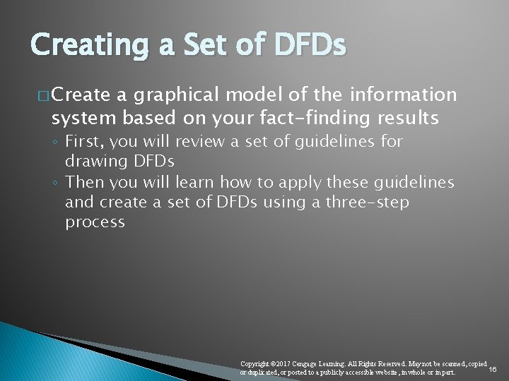 Creating a Set of DFDs � Create a graphical model of the information system Creating a Set of DFDs � Create a graphical model of the information system