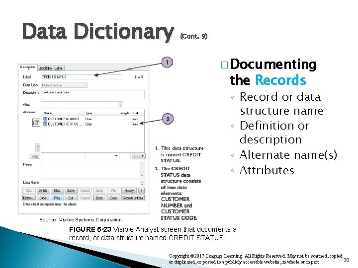 Data Dictionary (Cont. 9) � Documenting the Records ◦ Record or data structure name Data Dictionary (Cont. 9) � Documenting the Records ◦ Record or data structure name