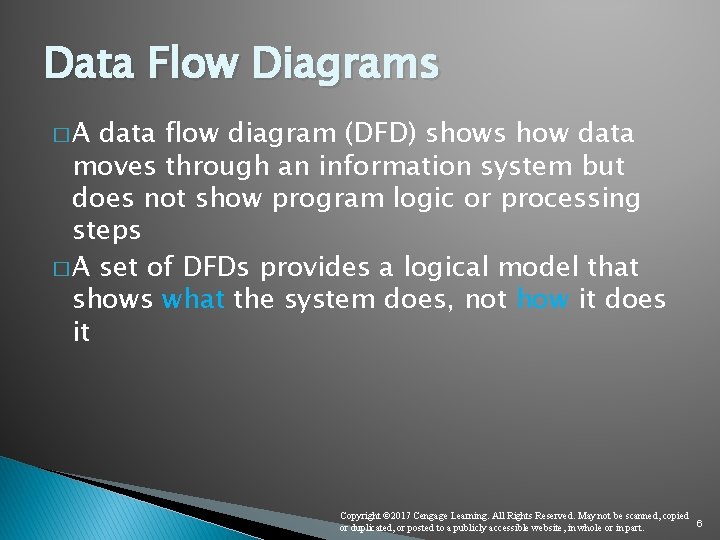 Data Flow Diagrams �A data flow diagram (DFD) shows how data moves through an Data Flow Diagrams �A data flow diagram (DFD) shows how data moves through an