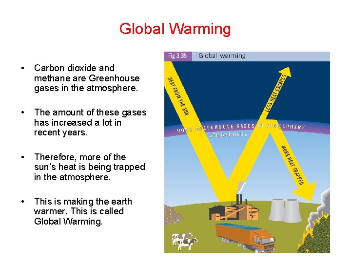 Global Warming • Carbon dioxide and methane are Greenhouse gases in the atmosphere. •