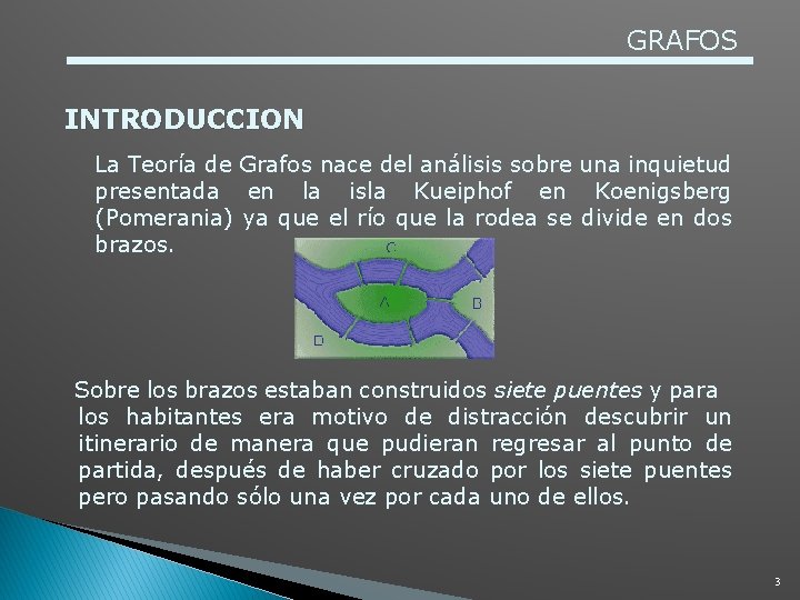 GRAFOS INTRODUCCION La Teoría de Grafos nace del análisis sobre una inquietud presentada en