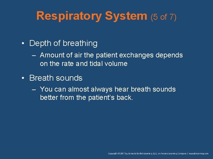 Respiratory System (5 of 7) • Depth of breathing – Amount of air the