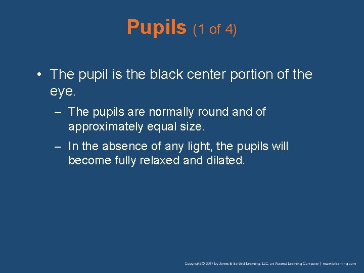 Pupils (1 of 4) • The pupil is the black center portion of the