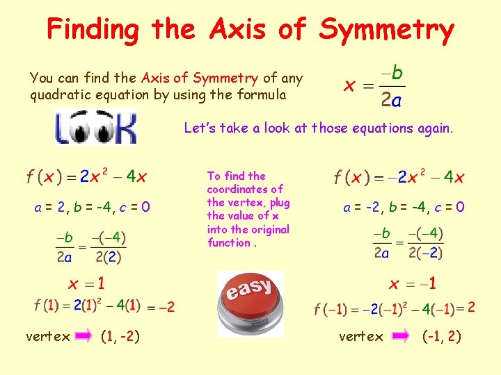 Finding the Axis of Symmetry You can find the Axis of Symmetry of any