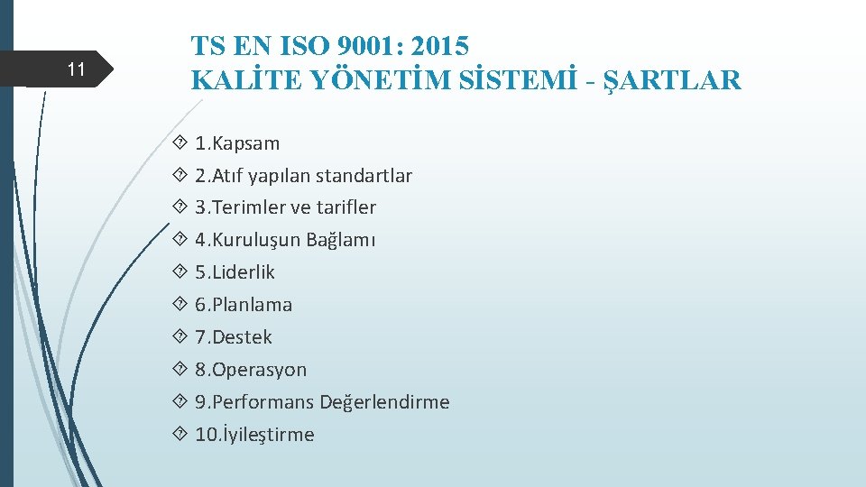 11 TS EN ISO 9001: 2015 KALİTE YÖNETİM SİSTEMİ - ŞARTLAR 1. Kapsam 2.