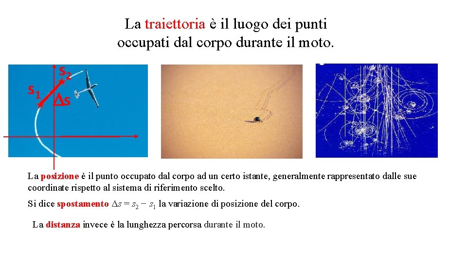 La traiettoria è il luogo dei punti occupati dal corpo durante il moto. s