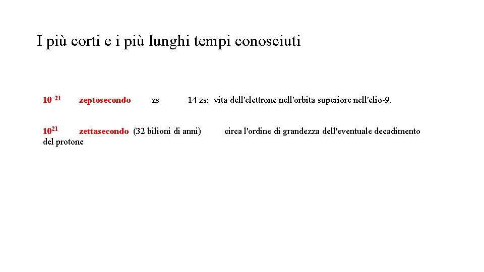 I più corti e i più lunghi tempi conosciuti 10− 21 zeptosecondo zs 14