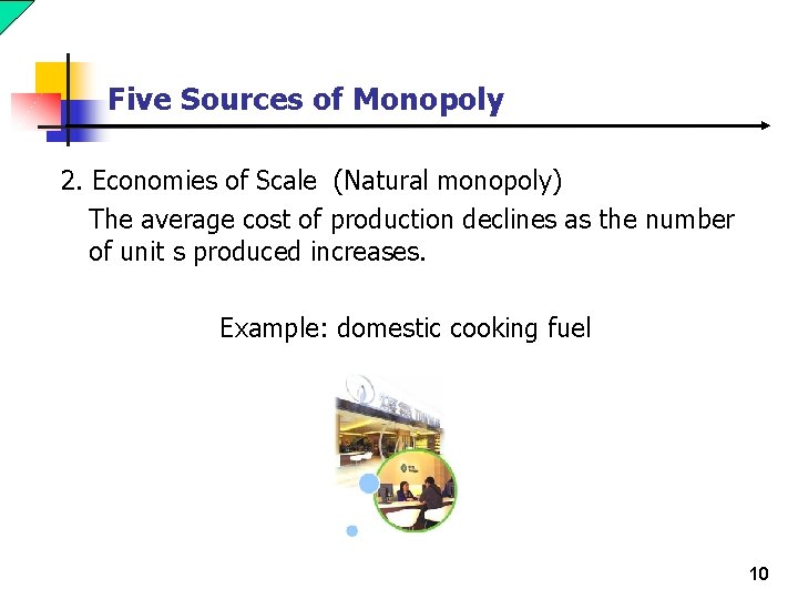 Five Sources of Monopoly 2. Economies of Scale (Natural monopoly) The average cost of