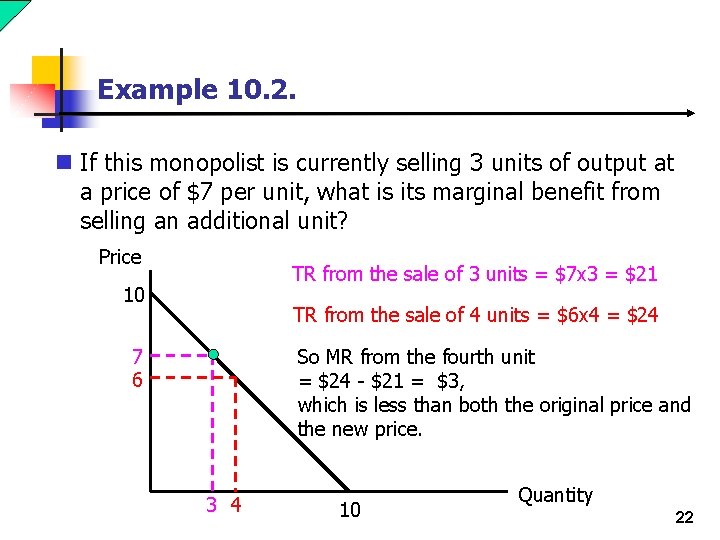 Example 10. 2. n If this monopolist is currently selling 3 units of output