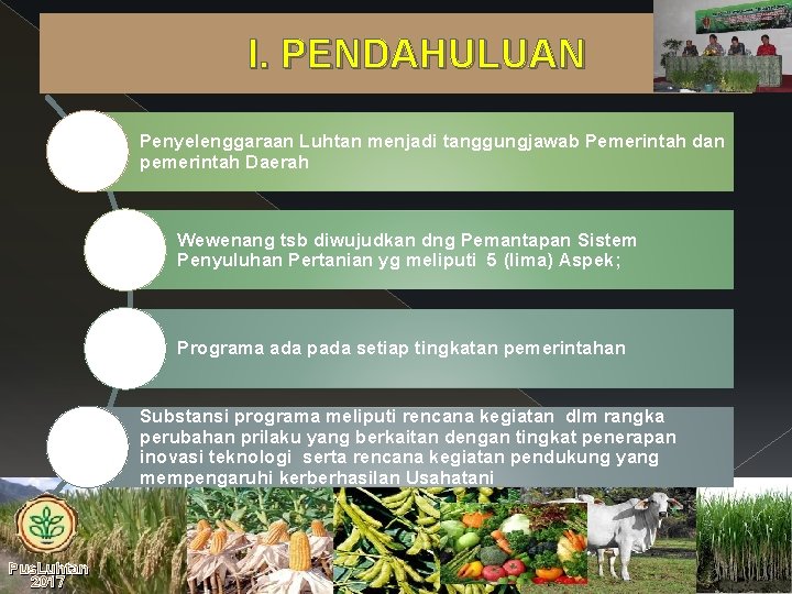 I. PENDAHULUAN Penyelenggaraan Luhtan menjadi tanggungjawab Pemerintah dan pemerintah Daerah Wewenang tsb diwujudkan dng