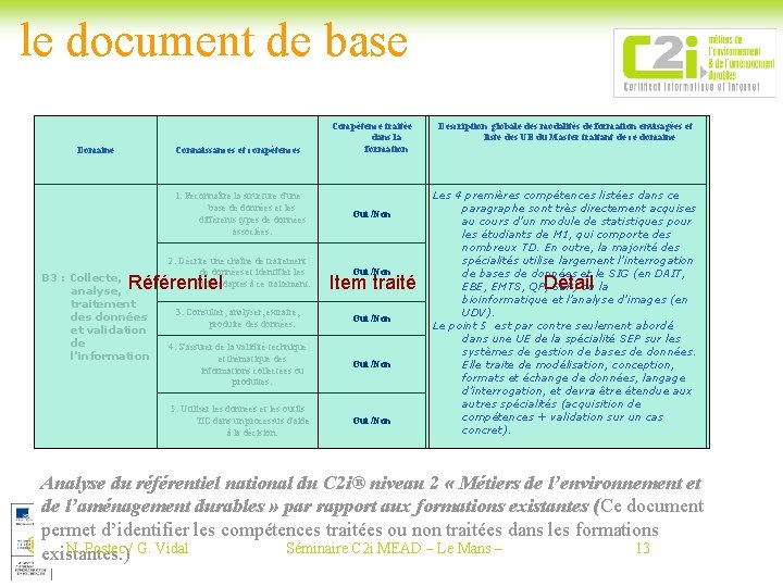 le document de base Domaine Connaissances et compétences 1. Reconnaître la structure d'une base