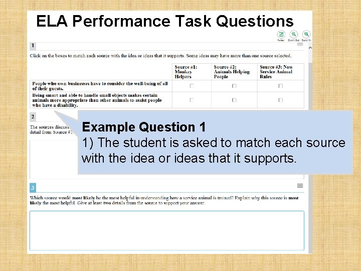 ELA Performance Task Questions 1 Example Question 1 1) The student is asked to