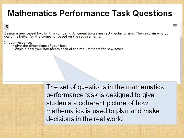 Mathematics Performance Task Questions 2 The set of questions in the mathematics performance task