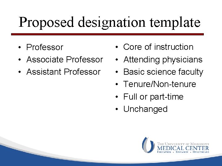 Proposed designation template • Professor • Associate Professor • Assistant Professor • • •